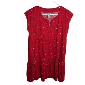 Multiples Dress Women's Petite Small Red Star V-Neck Tiered Short Sleeve